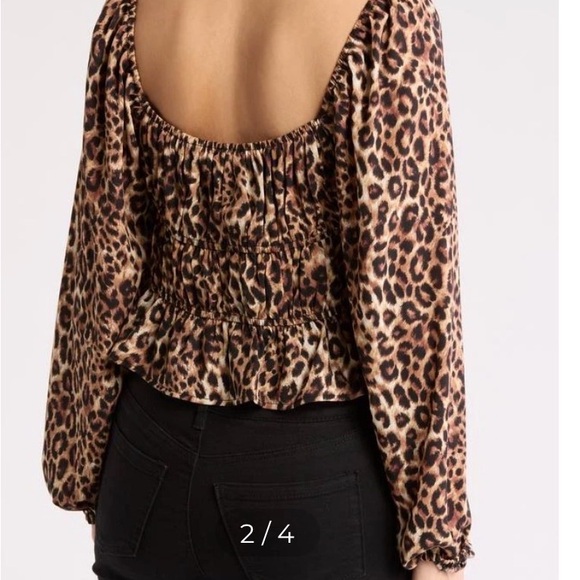 Wayf Animal Print Ruched Long Sleeve Top - Picture 2 of 7